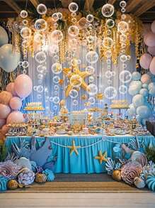 Corona de burbujas oceánicas de 200 cm/79 pulgadas, decoración de fiesta, corona de burbujas flotantes transparentes, agrega ambiente a sus festivales y fiestas, adecuado para reuniones, cumpleaños, festivales, exteriores, decoración de bodas. Adecuado para todas las estaciones, sin electricidad ni batería requerida, y fácil de instalar.