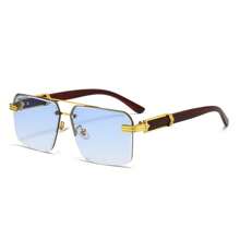 Retro Frameless Fashion Glasses For Women – Classic Wood Grain Glasses For Men, Cool Concave Decorative Glasses