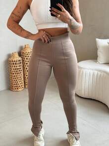 Women's Casual Elegant Split Riding Trousers - Mocha Brown - View 2