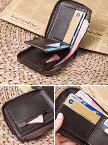 Men's Short Wallet, Fashion Plaid Embossed Soft Wallet, Horizontal Zipper Wallet, Coin Pouch, Large Capacity Multi-Card Slot, Can Hold Large Bills, Zipper Coin Pocket, Credit Card, Bank Card, ID, Photo Slot, Business Casual Style, Perfect Birthday Gift For Men Or Partner, Suitable For Fashion, Retro Style, Graduation Gift