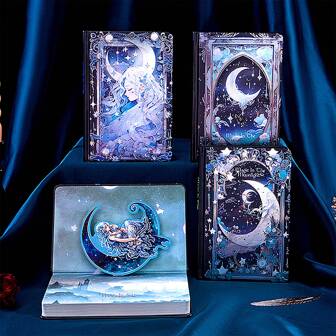 1Pc,128Sheets/256Pages, Star And Moon Girl Magic Hardcover,Vintage European Magic Book,Cover Stamping Notebook, Colored Inner Pages,Handbook With 3D Cards,Travel Journal,Creative Writing, Perfect Gift