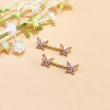 CIZME 1 Set 2pcs Nipple Rings Nipple Piercing Jewelry Nipple Rings Straight Barbells, Stainless Steel Silver Gold Butterfly Body Piercing Jewelry Nipple Piercing Barbell For Women With White Pink CZ Nipple Barbell