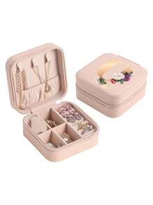 1pc Mini Floral Alphabet Jewelry Storage Box, A-Z Gold Letters, Portable Zipper Travel Jewelry Storage Box, Gift Box For Women, Multi-Function Jewelry Display Stand For Rings, Pendants, Earrings, Necklaces, Etc. - Suitable For Women, Mother, Girlfriend, Valentine's Day Gift Box.