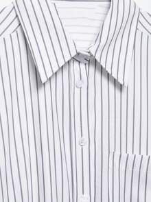 DEEKA 女装春夏新品超大单排扣条纹长袖衬衫 - 白色 - 查看 10