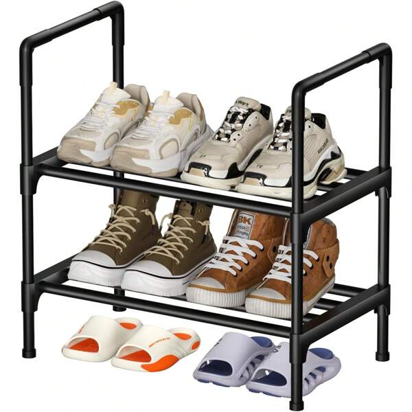 Shoe Rack Multi-Layer Shoe Rack With Steel Pipes Shelves, Black Free Standing Shoe Storage Shelf For Closet Entryway Hallway Shoe Organizer, 45cm