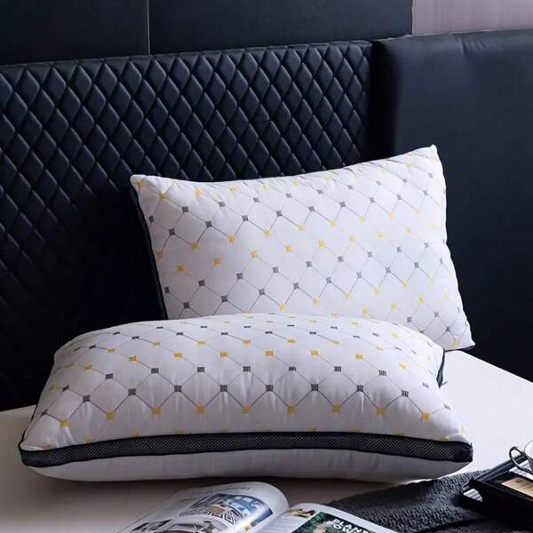 2PCS/Pack Hotel Quality Pillow Checked Ultra Plush Soft Home Bed Pillow, Checked, Bed Pillows For Sleeping, Machine Washable, Suitable For Homestays, And Households, Suitable For Those Sleeping On The Back, Abdomen, Or Side