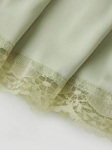 Womens Y2k Lace Patchwork Mini Dress Solid Color Lace Trim Deep V Neck A Line Short Dress Summer Backless Sleevelss Low Cut Drop Waist Short Tunic Dress Home Nightgown Sleep Dress - 綠色 - 查看 4
