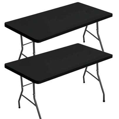 LMETJMA Rectangle Tablecloth Elastic Fitted Tablecloths For 6 Ft Tables Washable Folding Polyester Table Cover JT898