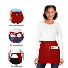 1 Stück Taillenschürze, Gastronomie-Schürze für Frauen Küchenkluft, Kellnerin Kurze Schürze mit großer Tasche, Unisex