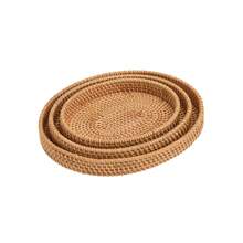 1pc Handwoven Rattan Oval Tray, Japanese Style Convenient Snack/Fruit Serving Platter, Storage Basket, Suitable For Storage, Decoration, Countryside Home Decor, Flower/Candle Holder, Holiday Accessory, Birthday Party Supplies - Mocha Brown - View 5