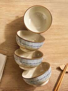 1pc/2pcs/4pcs Japanese Style Underglaze Ceramic Rice Bowls, Vintage Sesame Glaze Compact Rice Bowls, Japanese Sesame Glaze Ceramic Bowls, Underglaze Rice Bowls, Round Rice Bowls, Daily Dining Rice Bowls, Single Serve Rice Bowls, Family Gathering Rice Bowls, Retro Rice Bowls, Premium Rice Bowls,School Supplies