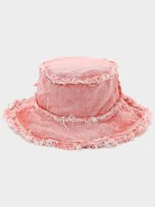 1pc Single-Sided Embroidered Solid Color Thin Bucket Hat, Women's Sun Protection, Korean Style Casual Versatile Sun Hat
