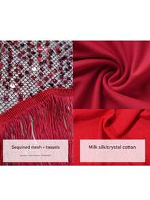 1pc Sexy Asymmetrical Wave Tassel Shiny Sequined Waist Skirt Belly Dance Performance Hip Scarf For Women