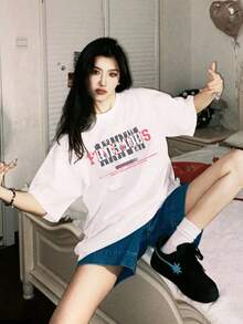 カジュアルアメリカンスタイル レディース 半袖Tシャツ、夏に活躍するストリートファッションのトップス - ホワイト - チェックする 4