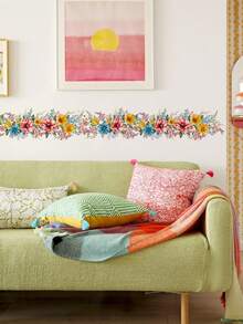 1set/2pcs Green Plant & Flowers Pattern Border Sticker For Home Decoration, Stickers, Wall Decal, Vinyl Decal For Home Decorations, Spring Decoration Items Refresh Your Home, Festival Decoration Stickers Gifts Birthday Graduation