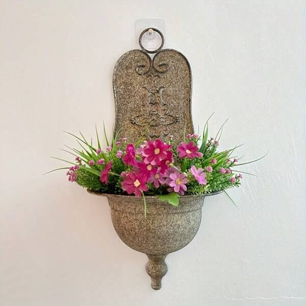 Vintage Rusty Effect Hanging Flower Pot - Industrial Metal Flower Box, Outdoor Wall Decor, Farm House Villa Yard Renovation Essential