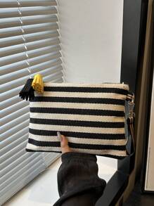 Women's Fashion Casual Versatile Striped Zipper Clutch Bag
