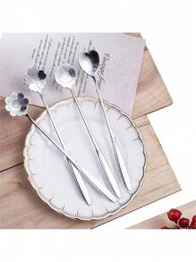 Charming 4-Pack Flower Spoons – Stainless Steel Creative Coffee Teaspoons & Mixing Spoons For Beverages, Cakes & Desserts – Food Contact Safe & Dishwasher Safe For Daily Use – Versatile For Kitchen, Baking, School Supplies, Back To School, Mother's Day Gifts & Mini Spoon Collections, Beautiful & Functional