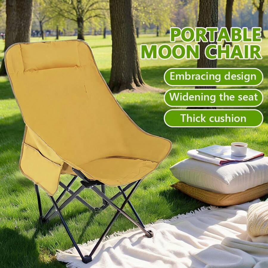 1 Piece Of Portable Camping Chair, Recliner, Adjustable Backrest, Light Recliner, Foldable Without Installation, Camping Chair, Reclining Chair, Outdoor Terrace, Beach Lawn Camping - Yellow - View 1