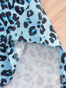 时尚复古女婴豹纹不对称上衣和宽松豹纹薄裤两件套