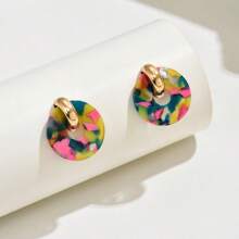 Fashionable Multi-Color Circular Acrylic Stud Earrings, Suitable For Women As Gift, Party Or Daily Wear