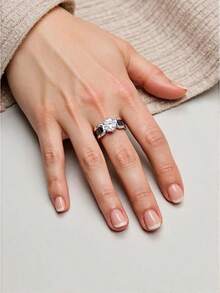 6mm White/Black Ceramic Rings Plus Cubic Zirconia For Women Comfort Fit Engagement Wedding Band Size 5-122025 - Black+Silver - View 3