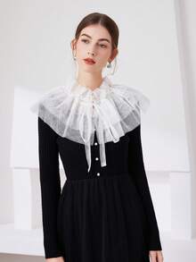 1 件带抽绳连帽网状领子，可调节弹性荷叶边假领 - 彩色 - 查看 6