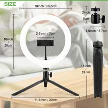 10-Inch LED Ring Light With Cell Phone Holder, Adjustable Desktop Tripod, Dimmable, USB Powered, Handheld, Portable, For Video Recording, Selfies, Vlogs, Makeup, Live Streaming