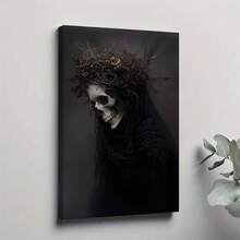 1pc Framed Canvas Poster, Skull Headpiece, Withered Branch Crown, Gothic Art Style Wall Art Canvas Paintings, Ideal Gift For Bedroom Living Room Corridor, Wall Art, Wall Decor, Winter Decor, Room Decoration, 2D Flat Print, Not 3D - Multicolor - View 1
