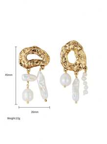 Fashionable, Simple, Personalized, Earrings With Gold Clouds, Freshwater Pearls, Stainless Steel Cross-Border Color Preservation Earrings