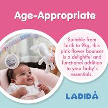 LADIDA Soft Padded Bouncer – Soothing Music And Gentle Vibration, Pretty Pink Rabbit Theme - Pink - View 3