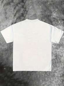 VHUTHK (180 Cotton T-Shirt) Letter "FOSSRICH STUDIOS" And Portrait Print Men's Summer Round Neck Short Sleeved Casual Cotton Print - 白色 - 查看 2