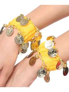 2pcs Loud & Vibrant Belly Dance Coin Wrist Bracelets, Dance Costume Accessories, Belly Dance Jewelry Bracelets, Dance Competition Pendant Bracelets, Folk Dance Performance Bracelets, Jewelry Bracelets - Suitable For Performances And Festivals - Multicolor - View 4