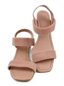 Women's Casual Sandals Thick Heel 5CM Elastic Straps Easy Fit Female Fashion - Rusty Rose - View 4