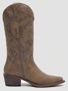 GLOBALWIN Women's Mid Calf Western Cowboy Boots Cowgirl Boots For Women With Floral Embroidery Side Zipper Chunky Heel Fall Boots Halloween Season - 23YY13 駝色 - 查看 6