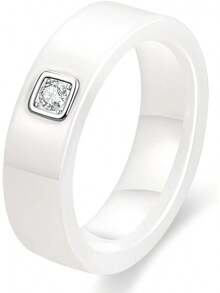 6mm White/Black Ceramic Rings Plus Cubic Zirconia For Women Comfort Fit Engagement Wedding Band Size 5-122025 - White - View 1