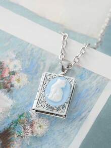 1 Pc Cat Cameo Book Lock Design Pendant Necklace Cat Souvenir Women Accessories - Vòng cổ mặt dây chuyền - Xem 5
