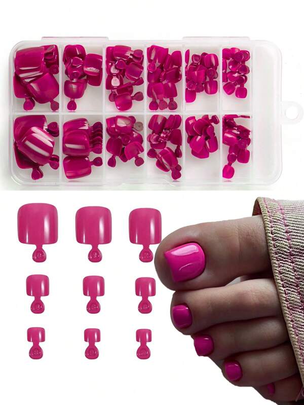 120 piezas de uñas postizas para los dedos de los pies, de color rojo rosa natural brillante, de forma cuadrada, uñas acrílicas artificiales clásicas para mujeres y niñas, para decoración de los pies, uñas francesas