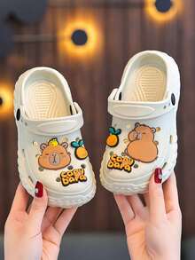 男女款休闲透气镂空一脚蹬鞋，图案印花，轻便平底沙滩凉鞋，适合室内/室外使用 - 卡其色 - 查看 3