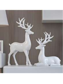 6 Styles White Resin Deer Sculpture Set, Elegant Deer Statue, Holiday Reindeer Carving, Suitable For Home Decor, Living Room, Bedroom, Office