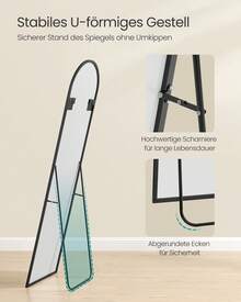 SONGMICS Ganzkörperspiegel, 150 x 40 cm, gewölbter Standspiegel, Rahmen aus Aluminiumlegierung, Hartglas, für Schlafzimmer, Wohnzimmer, Garderobe,tintenschwarz