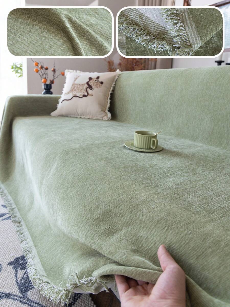 1 tấm bọc ghế sofa đơn giản, màu trơn, được làm từ vải nhung, chống trầy xước và bền, có thể giặt máy, bảo vệ đồ nội thất phù hợp cho phòng khách, phòng ngủ và văn phòng, sử dụng được quanh năm. - màu xanh lá - Xem 1