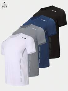 4pcs/Set Men's Loose Fit Short Sleeve T-Shirts, Breathable & Quick Dry, Casual Home Wear & Sportswear - Multicolor - View 1