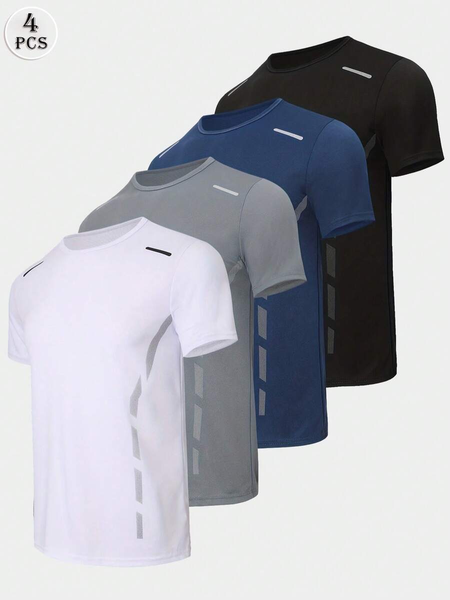 4pcs/Set Men's Loose Fit Short Sleeve T-Shirts, Breathable & Quick Dry, Casual Home Wear & Sportswear - Multicolor - View 1