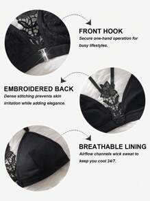 LianShengFa Sutien fără armătură cu închidere frontală 1 buc, lenjerie din dantelă respirabilă cu bretele reglabile, fără căptușeală, moale și confortabil, purtare zilnică pentru femei