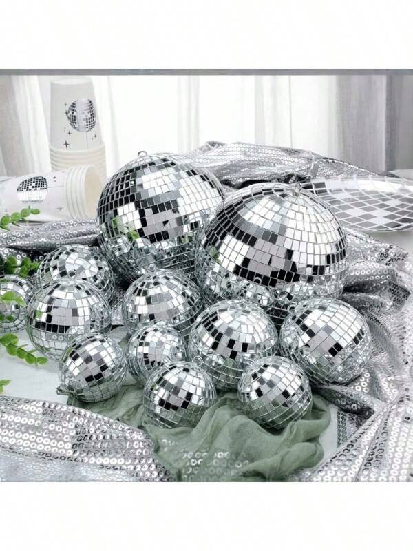 Set Of 10 Disco Balls In Different Sizes - 1.18/1.97/3.15 Inches - Various Round Golden And Silvery Disco Balloons, Suitable For 70s 80s Disco-Themed Birthday, New Year, Party, Home Decoration, Halloween, Christmas Gifts