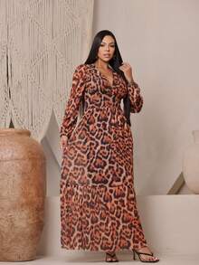 Tiger Long Sleeve Dress - Rust Brown - View 2