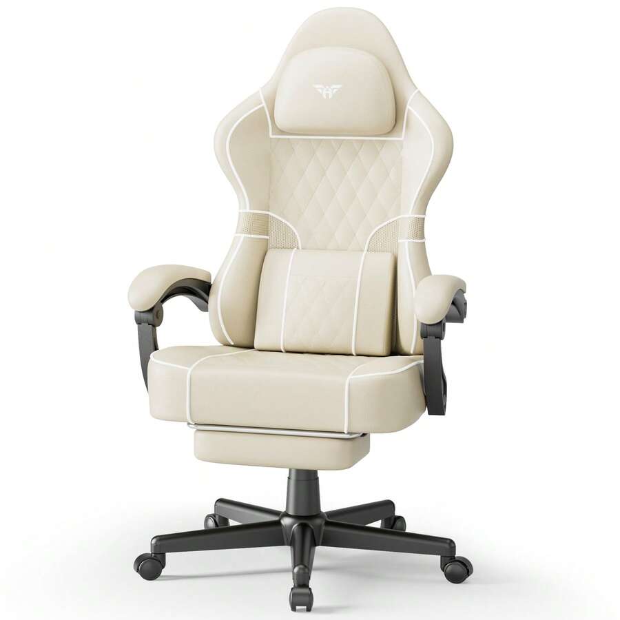Soontrans Gaming Chair With Footrest,High Back Ergonomic Computer Gamer Chair,Comfortable Video Game Chair With Lumbar Cushion, Racing Reclining Office Desk Chair For Adult - Beige - View 1