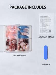花朵指甲 96 件（4 种混合）长杏仁 3D 凝胶指甲制作花朵指甲与仿珍珠装饰设计法式亚克力按压指甲杏仁完美贴合假指甲套装，包括：1 件果冻胶和 1 件指甲锉，易于佩戴的夏季指甲和法式尖头指甲艺术，适合女性和女孩日常佩戴和派对使用指甲用品指甲