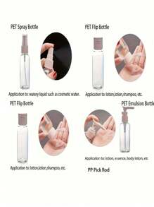 1 pièce/7 pièces Bouteilles de voyage, Ensemble de bouteilles rechargeables avec sac de toilette, conteneur de liquide vide, bouteille de distribution de liquide étanche, sac cosmétique de transport, pot de crème, accessoires de voyage, kit de bouteilles de voyage, Ensemble de contenants de toilette portables étanches, Contenants cosmétiques de taille cabine en PP transparent pour lotion, shampoing, crème, savon avec sac portable, Kit de bouteilles de voyage avec Escarpins